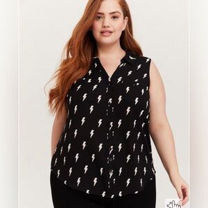 Torrid Madison Georgette Button-Up Sleeveless Shirt with Lightning Bolts